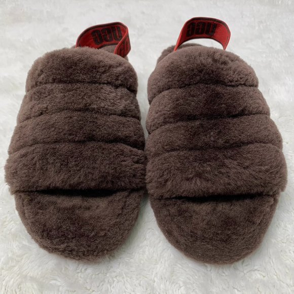 UGG 1095 Women's Brown Fluff Yeah Slide Sheepskin Slipper Shoes Size 9 - Picture 2 of 8
